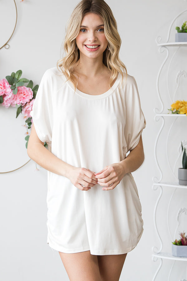 COLD SHOULDER ROUND NECK KNIT TOP