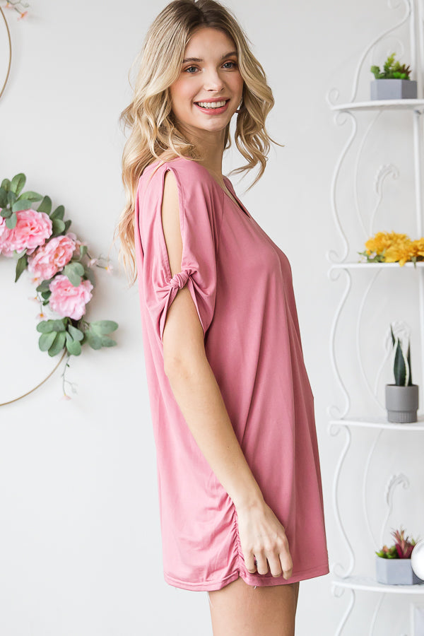 COLD SHOULDER ROUND NECK KNIT TOP