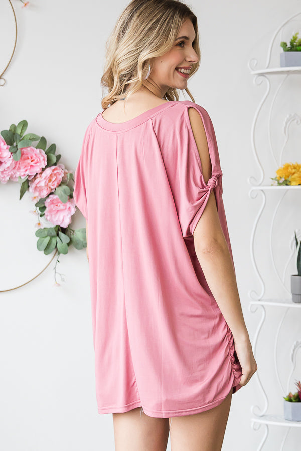 COLD SHOULDER ROUND NECK KNIT TOP