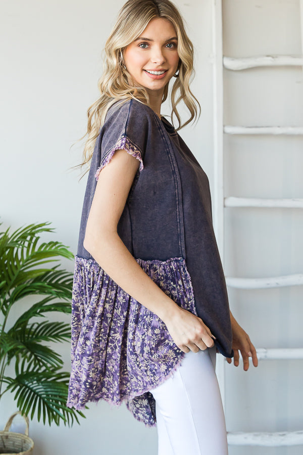 DROP SHOULDER HI-LOW HEM CONTRAST TUNIC TOP