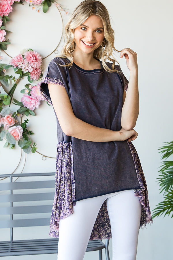 DROP SHOULDER HI-LOW HEM CONTRAST TUNIC TOP