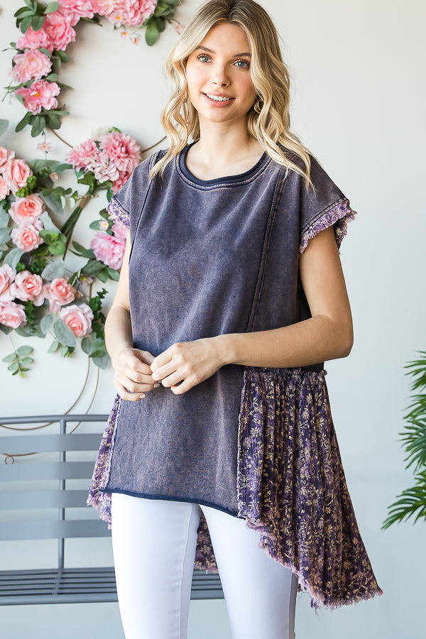 DROP SHOULDER HI-LOW HEM CONTRAST TUNIC TOP