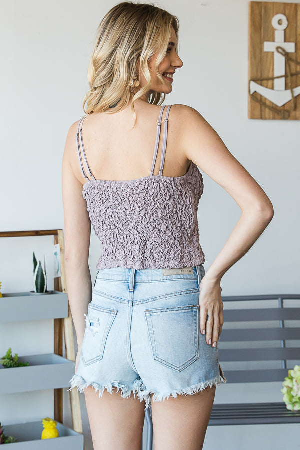 SMOCKED DOUBLE SPAGHETTI STRAPS CROPPED CAMI