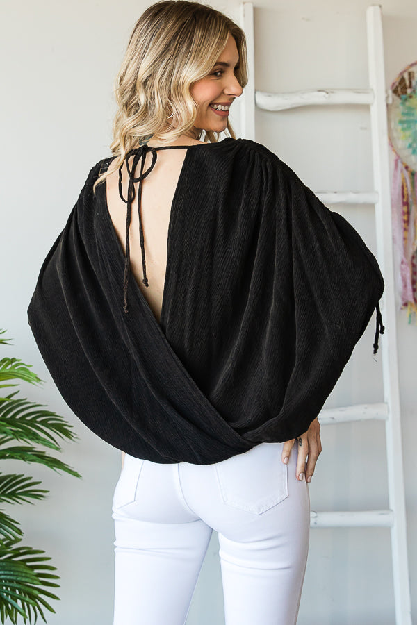 RUCHED SHIRRING SHOULDER DETAIL OVERLAP TOP