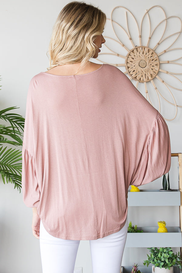 ROUND NECK PLEATED DETAIL SLEEVE OVERSIZED TEE