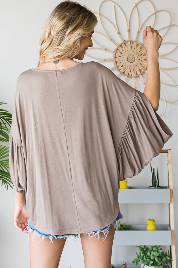 ROUND NECK PLEATED DETAIL SLEEVE OVERSIZED TEE