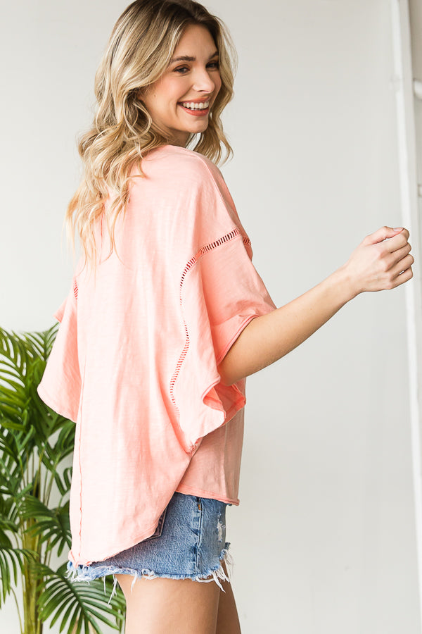 MINERAL WASHED RUFFLE SLEEVE TOP