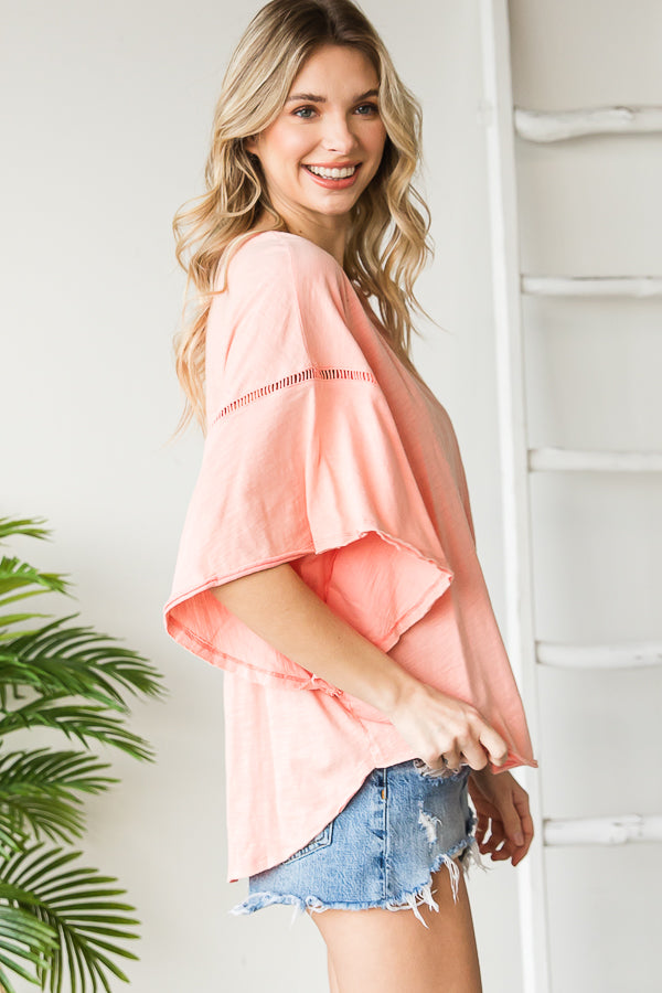 MINERAL WASHED RUFFLE SLEEVE TOP