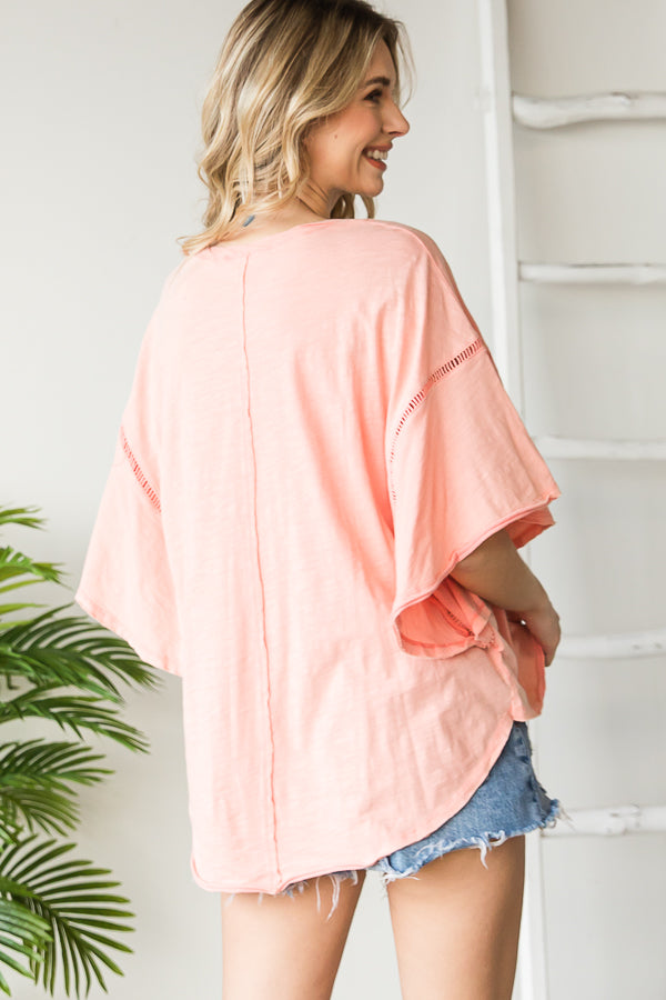 MINERAL WASHED RUFFLE SLEEVE TOP