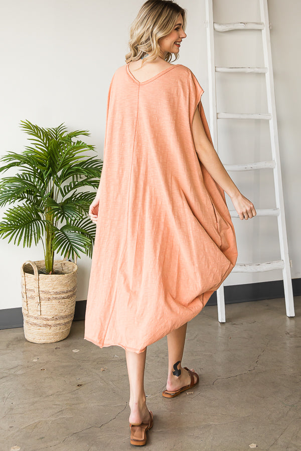 CINCHED FRONT COCOON SLEEVELESS LONG TOP