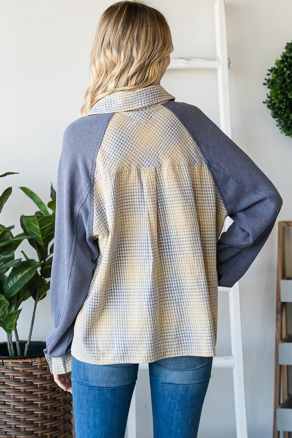 MINERAL WASHED RAGLAN BUTTON FRONT PLAID SHIRT