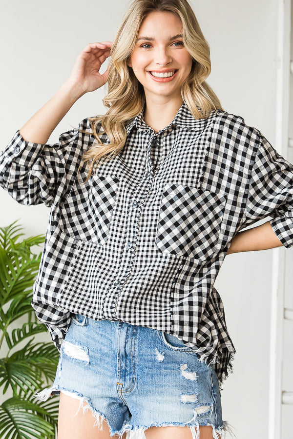 CHECK MIXED BUTTON FRONT SHIRT