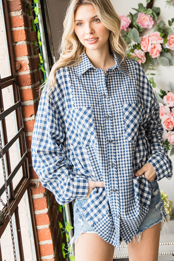 CHECK MIXED BUTTON FRONT SHIRT