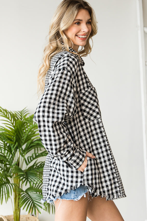 CHECK MIXED BUTTON FRONT SHIRT