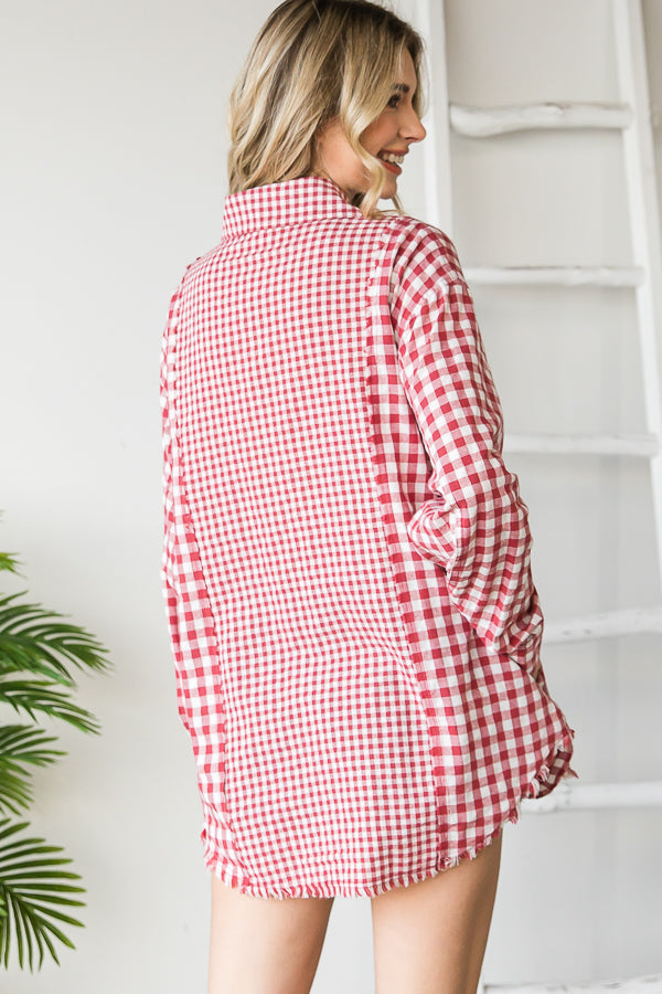 CHECK MIXED BUTTON FRONT SHIRT