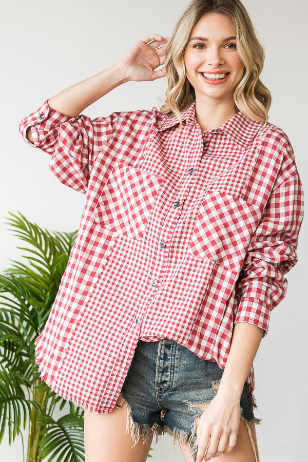 CHECK MIXED BUTTON FRONT SHIRT