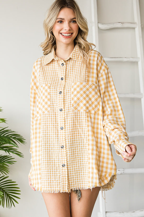 CHECK MIXED BUTTON FRONT SHIRT