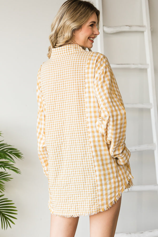 CHECK MIXED BUTTON FRONT SHIRT