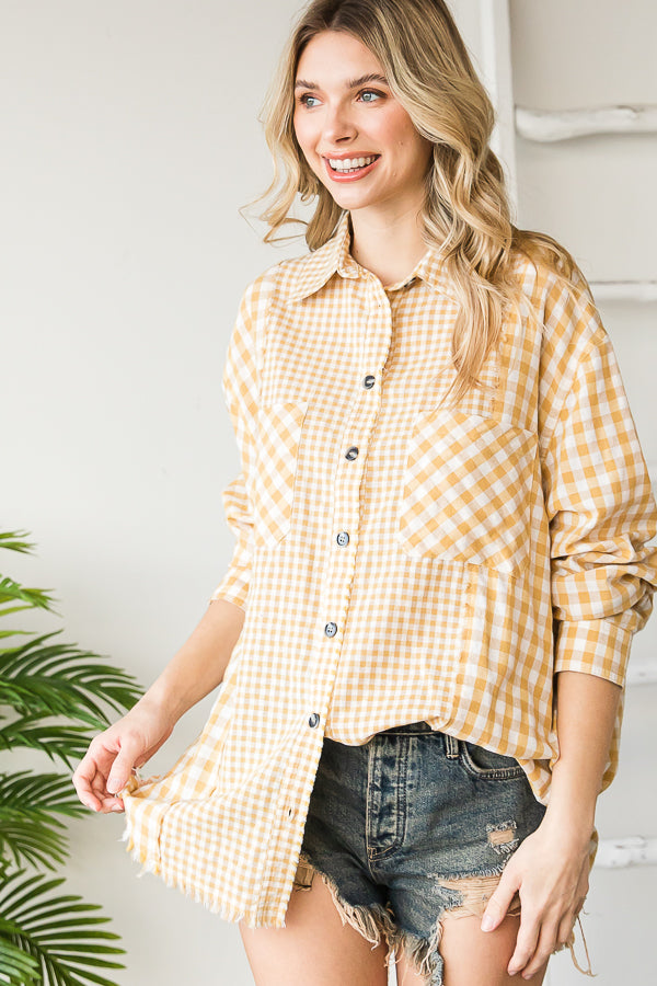 CHECK MIXED BUTTON FRONT SHIRT