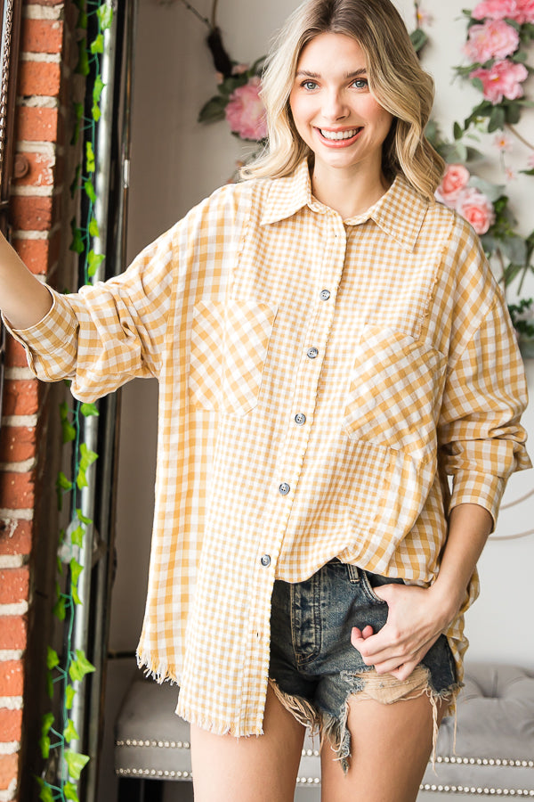 CHECK MIXED BUTTON FRONT SHIRT