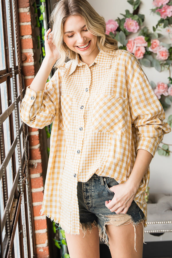 CHECK MIXED BUTTON FRONT SHIRT