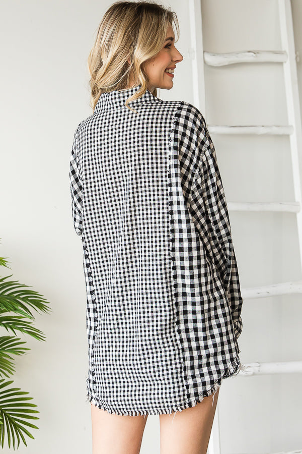 CHECK MIXED BUTTON FRONT SHIRT