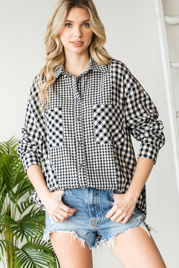 CHECK MIXED BUTTON FRONT SHIRT