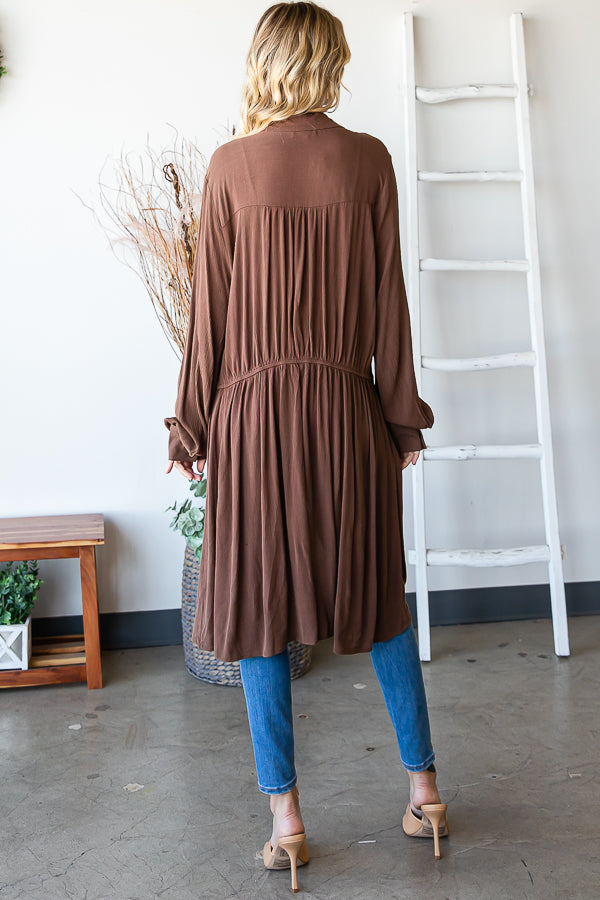WASHED TIE FRONT OVERSIZED LONG SLEEVE TOP