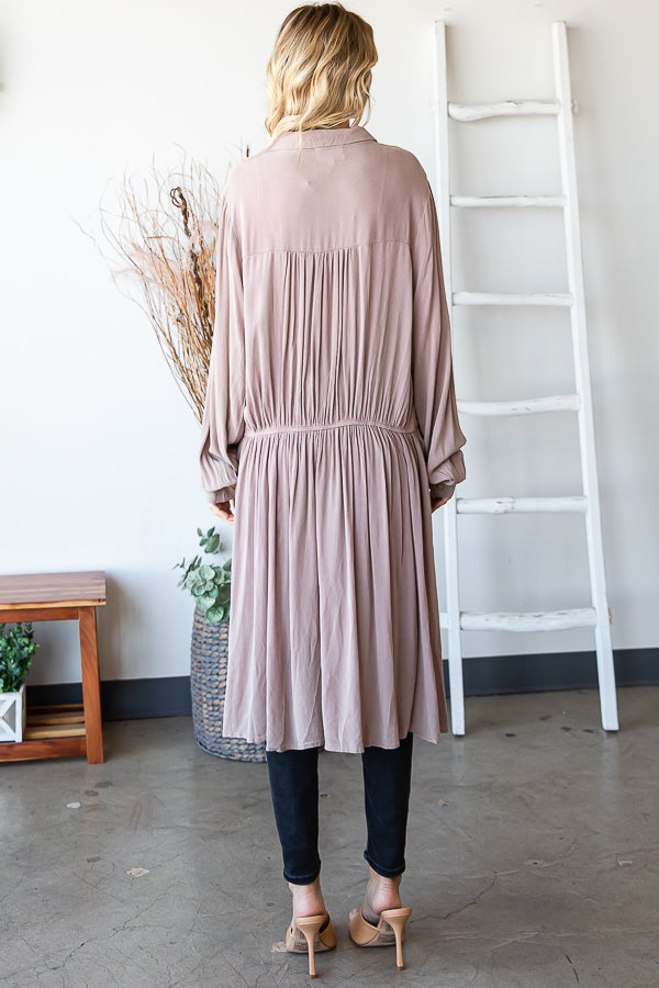 WASHED TIE FRONT OVERSIZED LONG SLEEVE TOP