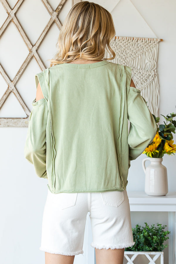 WASHED ROUND NECK COLD SHOULDER CROPPED TEE