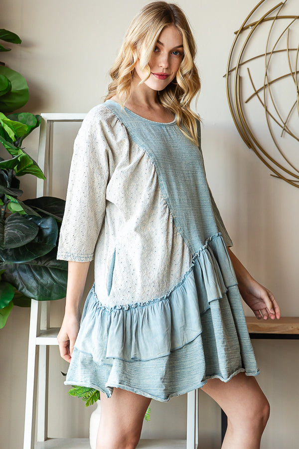 WASHED RUFFLE TIERED HEM TOP