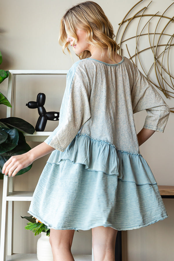 WASHED RUFFLE TIERED HEM TOP
