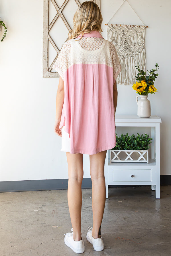 MINERAL WASHED BUTTON FRONT COLOR BLOCK SHIRT