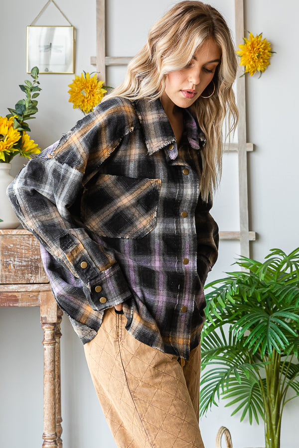 MULTICOLOR LONG SLEEVE PLAID BUTTON DOWN SHIRT