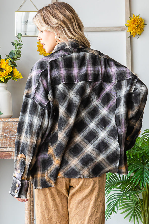 MULTICOLOR LONG SLEEVE PLAID BUTTON DOWN SHIRT