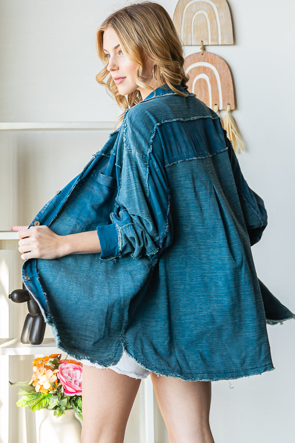 WASHED TEXTURED BUTTON DOWN SHIRT