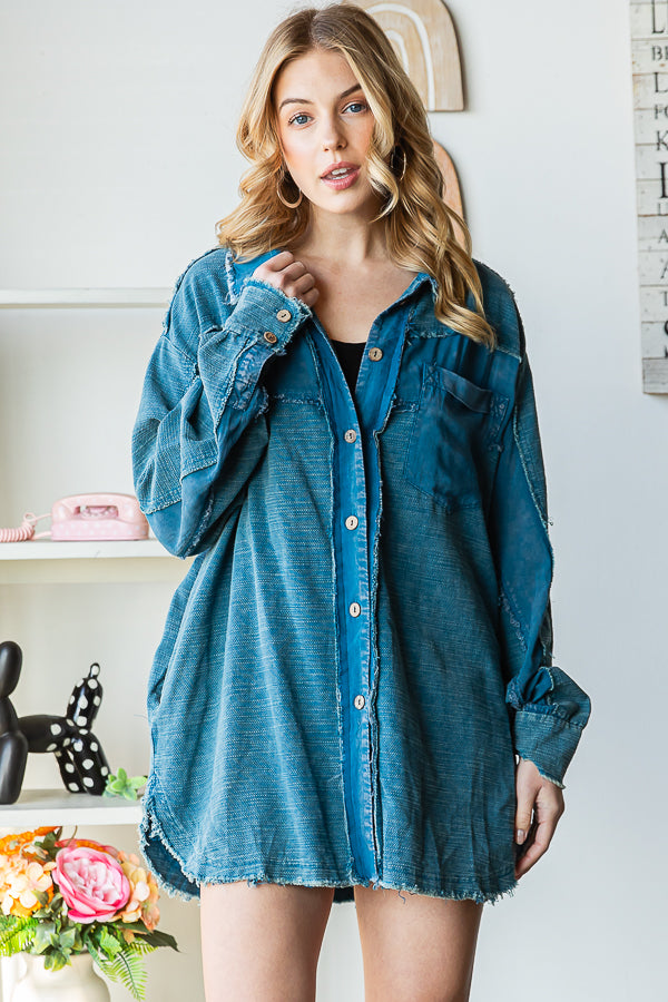 WASHED TEXTURED BUTTON DOWN SHIRT