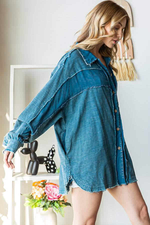 WASHED TEXTURED BUTTON DOWN SHIRT