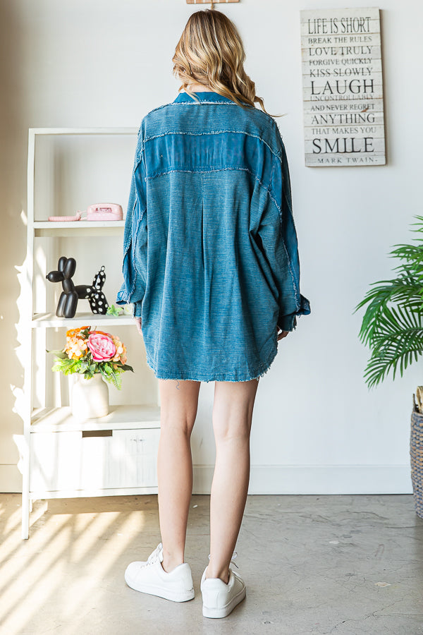 WASHED TEXTURED BUTTON DOWN SHIRT