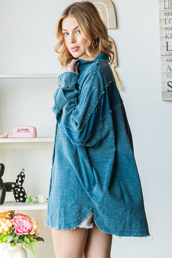 WASHED TEXTURED BUTTON DOWN SHIRT