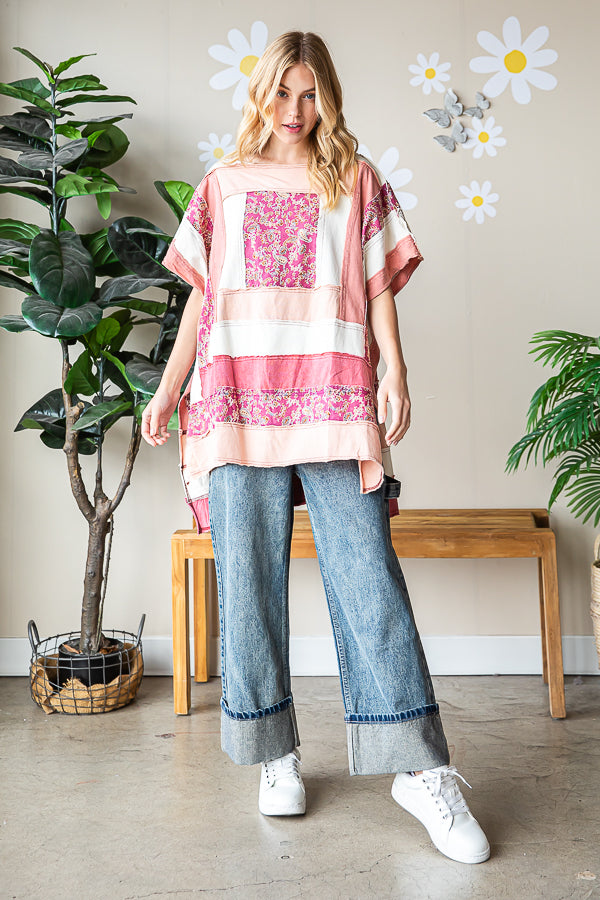 WASHED SQUARE PATCHWORK OVERSIZED TEE