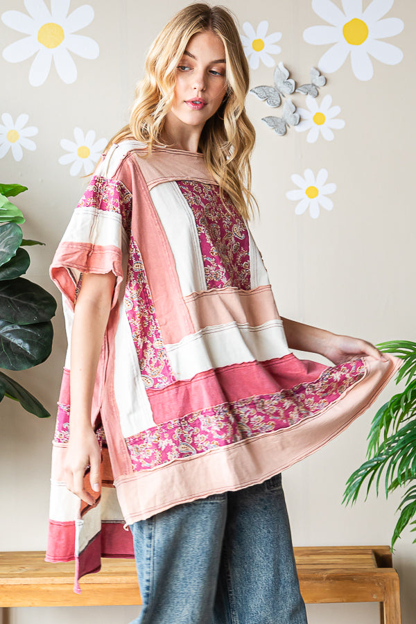 WASHED SQUARE PATCHWORK OVERSIZED TEE