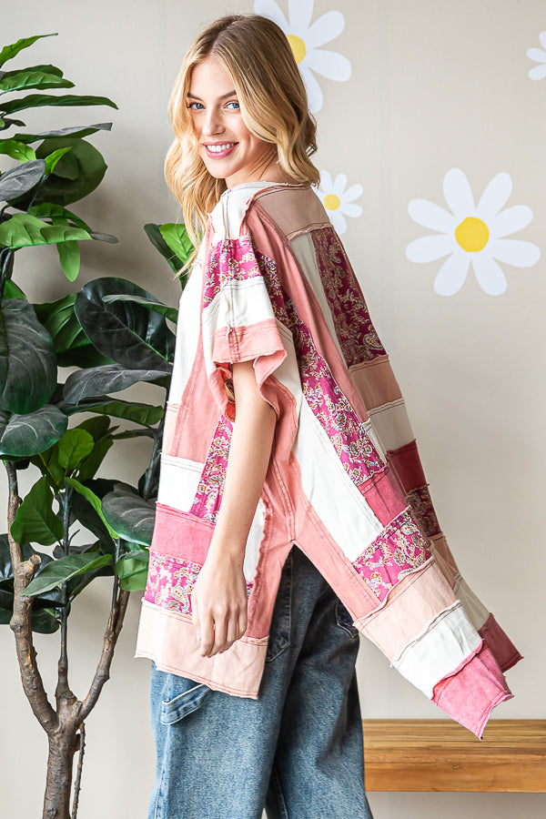 WASHED SQUARE PATCHWORK OVERSIZED TEE