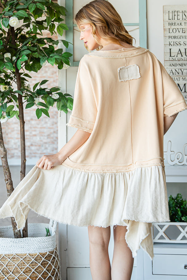 WASHED WIFEY PATCHWORK PEPLUM HEM OVERSIZED TOP