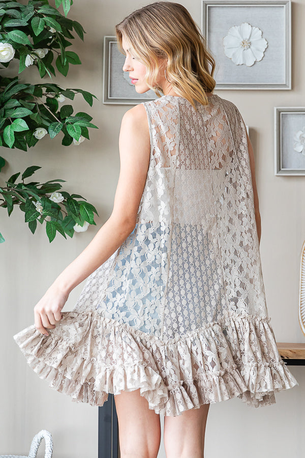 MINERAL WASHED RUFFLE TIERED HEM LACE TANK TOP