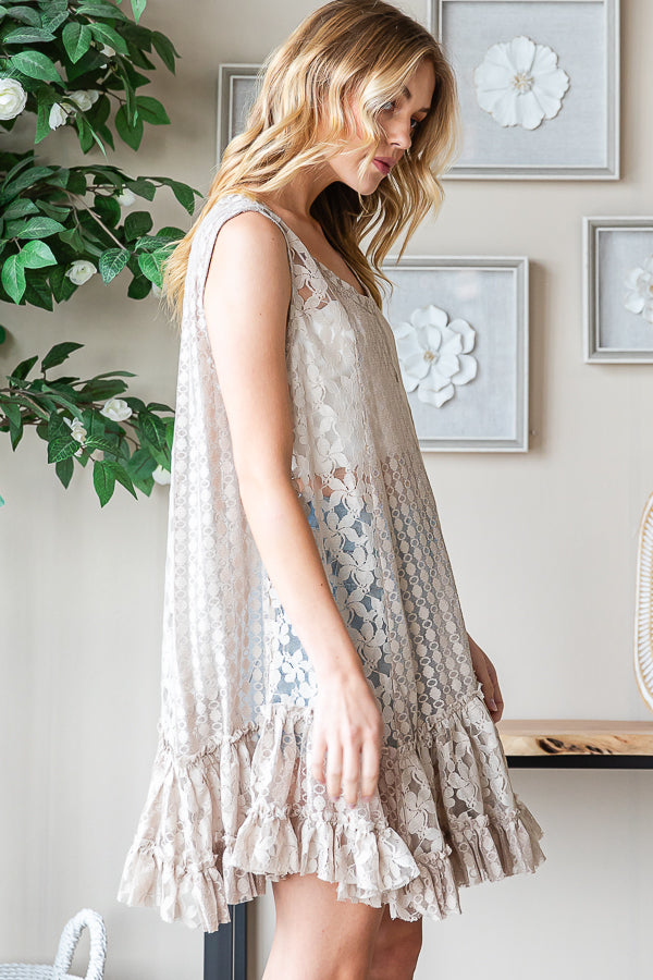 MINERAL WASHED RUFFLE TIERED HEM LACE TANK TOP