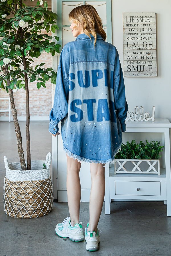 WASHED SUPER STAR LETTERING BACK LONG SLEEVE SHIRT