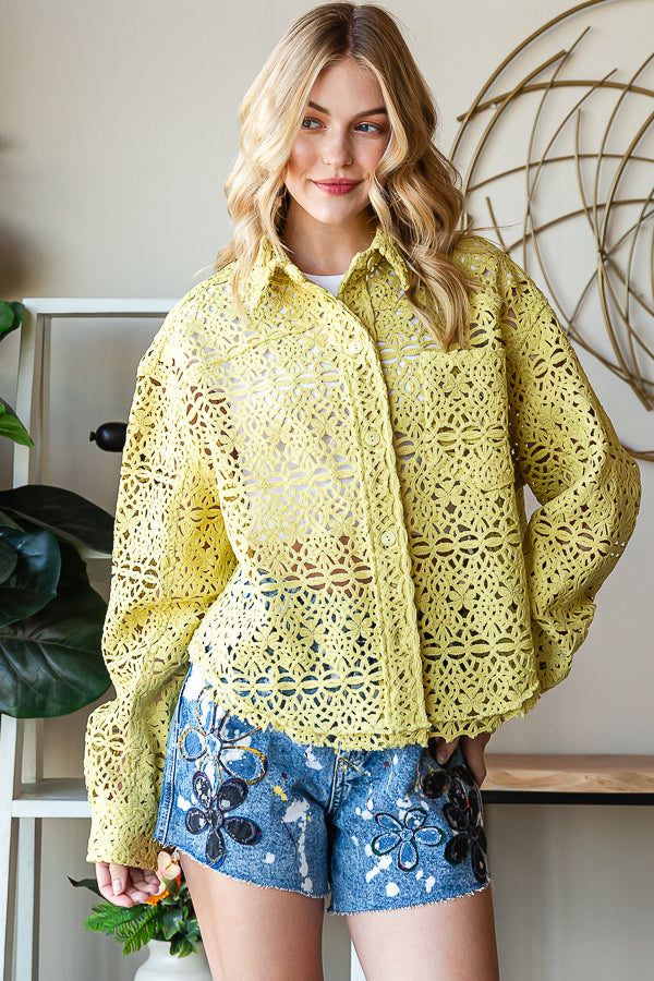 CROCHET LACE BUTTON FRONT SHIRT