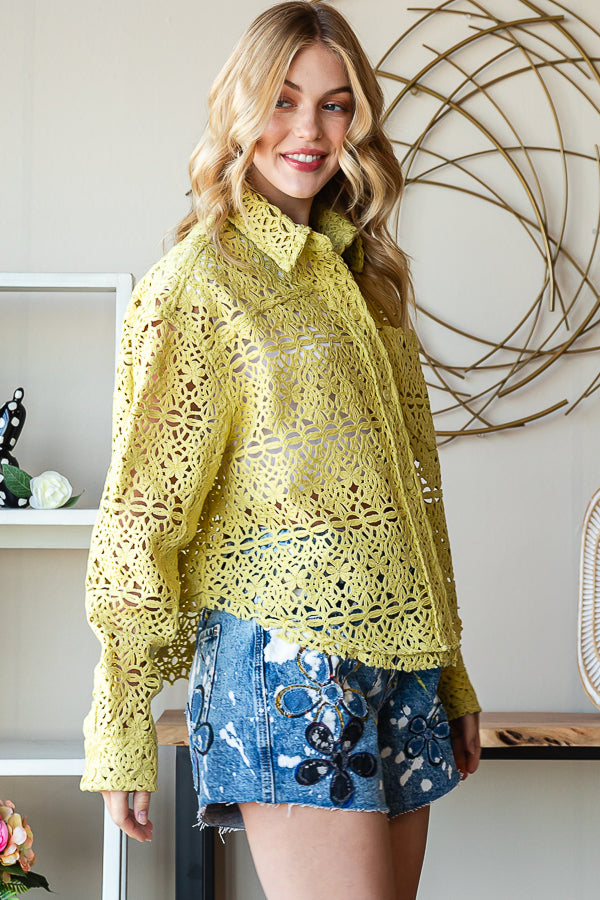 CROCHET LACE BUTTON FRONT SHIRT