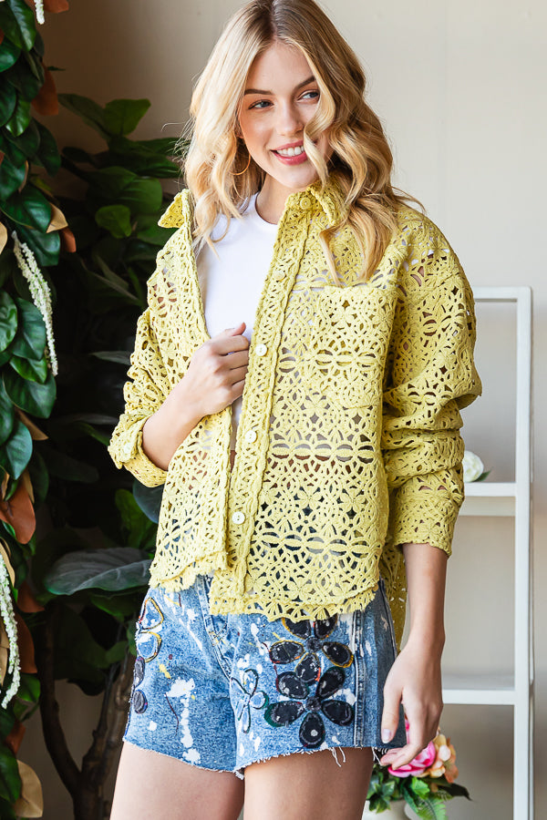 CROCHET LACE BUTTON FRONT SHIRT